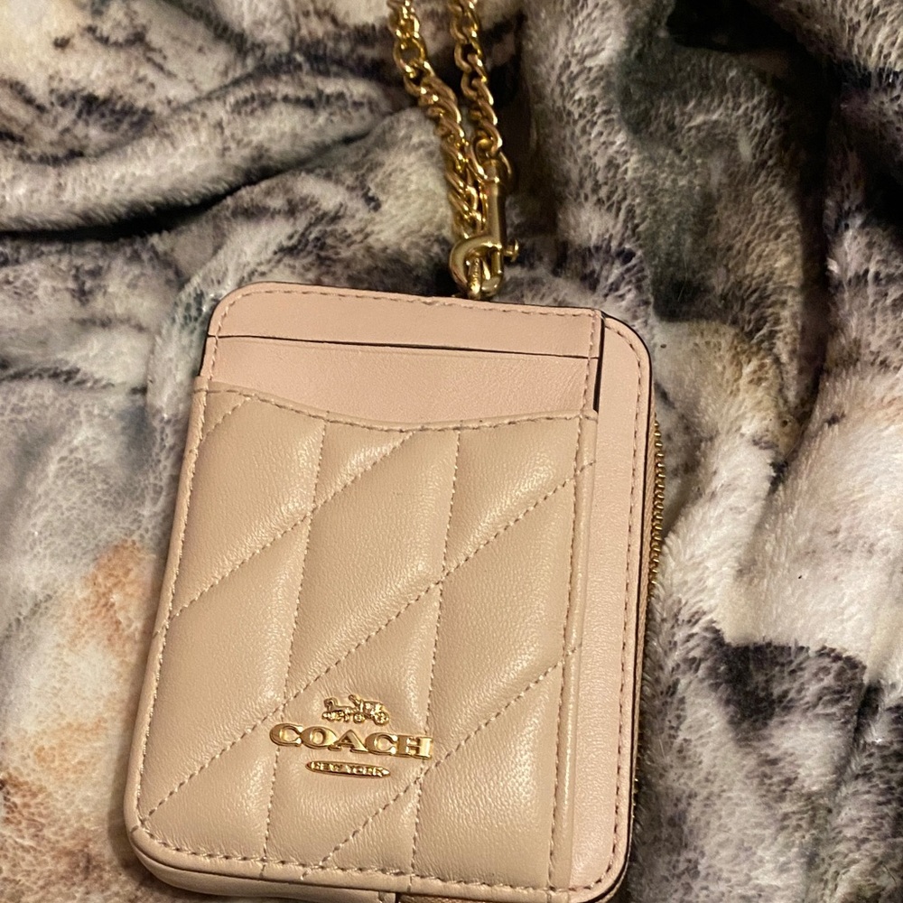 Coach Quilted Leather Card Holder with Gold Chain